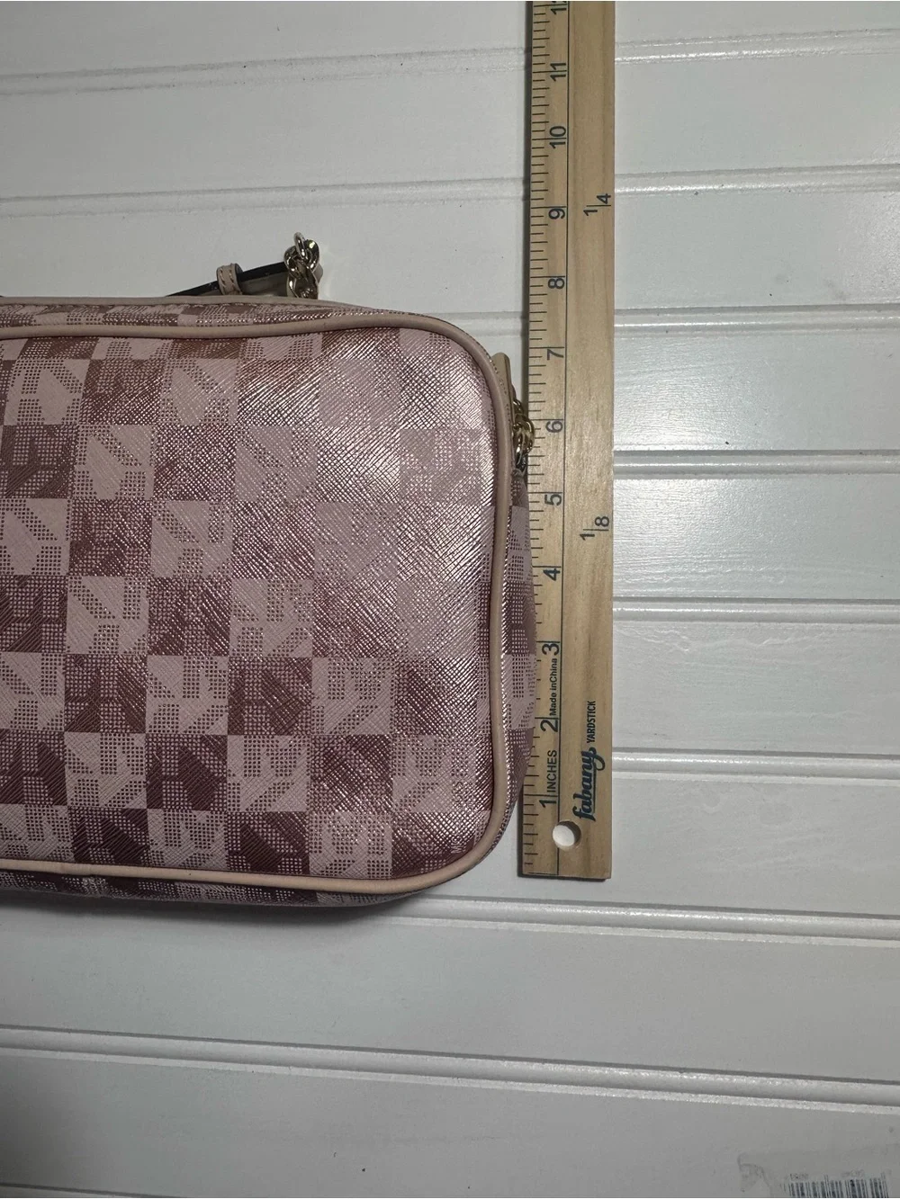 Michael Kors Jet Set crossbody purse pink metallic checkerboard